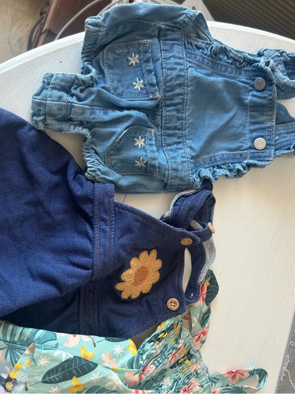 Old Navy Girls' Denim, Navy & Teal Floral Rompers